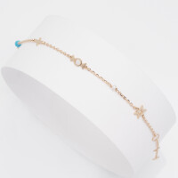 1088-1 Multi Charm Bracelet,Solid 14k Gold Bracelet,Star Bracelet,Candy Bracelet,Cross Bracelet,Pearl,Turquoise,16th Birthday Gift