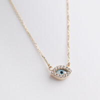 11280 4b Oval Evil Eye , Gold Evil Eye Pendant with CZ and a Side Cross, Lucky Eye Necklace ,Evil Eye Amulet, Good Omens Charm,Good Luck Jewels (2)