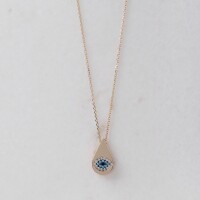 11395 3 Dainty Evil Eye Necklace, Tear Drop Eye Pendant, 14k Gold Pear Shaped Evil Eye, Evil Eye Amulet with CZ, Good Luck Charm, Protection Jewels