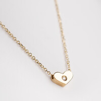 11540 3 Diamond Heart Necklace, Diamond Heart in 18k Solid Gold, Dainty Little Heart Pendant, When Calls the Heart, My Heart Belongs 2U