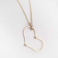 11646 4 Hollow Heart Necklace,Gold Floating Heart Pendant,Love Hollow Heart Necklace with CZ,Second Anniversary Gift,Love and Affection Gift