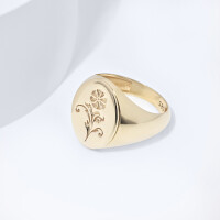 25006-1 Flower Signet Ring,14k Gold Signet Ring,Oval Signet Ring,Engraved Signet Ring,College Graduation Gift for Her