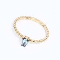 25023-5 Pear Aquamarine Ring,Aquamarine Ring Dainty,14k Gold Beaded Ring,March Birthstone Ring,21st Birthday Gift for Her