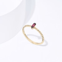 25029-1 Ruby Baguette Ring,14k Gold Beaded Ring,14k Ruby Ring,July Birthstone Ring,40th Birthday Gifts for Women