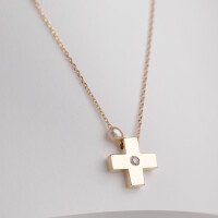 3010 3 Delicate Cross Necklace, Simple Skinny Cross, CZ - Pearl Cross, Relegious Jewelry ,Faith Pendant ,First Communion Gift,Νurse Graduation Gift