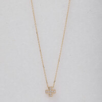 3046 2 Dainty Tiny CZ Cross Necklace, Small 14K Gold Cross Pendant, Dainty Minimalist Yellow Gold Christian Cross,Religious Jewlery,Mini Gold Cross