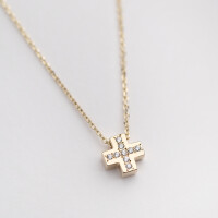 3046 4 Dainty Tiny CZ Cross Necklace, Small 14K Gold Cross Pendant, Dainty Minimalist Yellow Gold Christian Cross,Religious Jewlery,Mini Gold Cross
