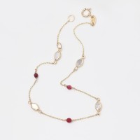 1126-1 14k Gold Mother of Pearl Bracelet,Pink Tourmaline Bracelet,Raw Gemstone Bracelet,Solid 14k Gold Bracelet,First Valentine Gift