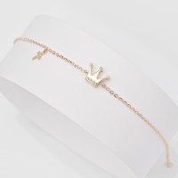 1129-1 Gold Crown Bracelet,Bracelet for Princess,Queen Bracelet,Solid 14k Gold Bracelet,14k Gold Charm Bracelets,16th Birthday Gift