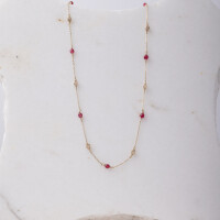 11837 2 Dainty necklace with touramline and gold beads,Cranberry necklace, Raw gemstone necklace, October birthstone gift,30th birthday gift for her