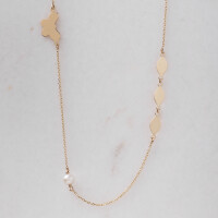 11875 2 Dainty Multi Charm Necklace with Butterfly Peal and 3 Leaves, Multi Charm Cable Chain Necklace, Minimal and Discrete Jewels,Gift for Myself