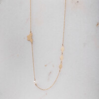 11875 Dainty Multi Charm Necklace with Butterfly Peal and 3 Leaves, Multi Charm Cable Chain Necklace, Minimal and Discrete Jewels,Gift for Myself