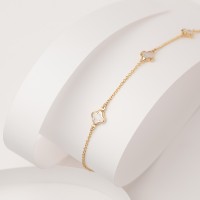 2001 B Dainty Mother of Pearl Four Leaf Clover Bracelet in 14K Gold for BFF Gift Ideas