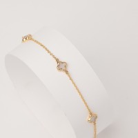 2001 C Dainty Mother of Pearl Four Leaf Clover Bracelet in 14K Gold for BFF Gift Ideas