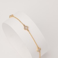2001 C Dainty Mother of Pearl Four Leaf Clover Bracelet in 14K Gold for BFF Gift Ideas