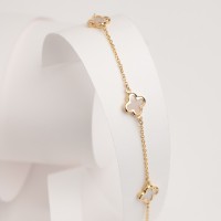 2002 F Mother of Pearl Four Leaf Clover Bracelet in 14K Gold for High School Graduation Gift